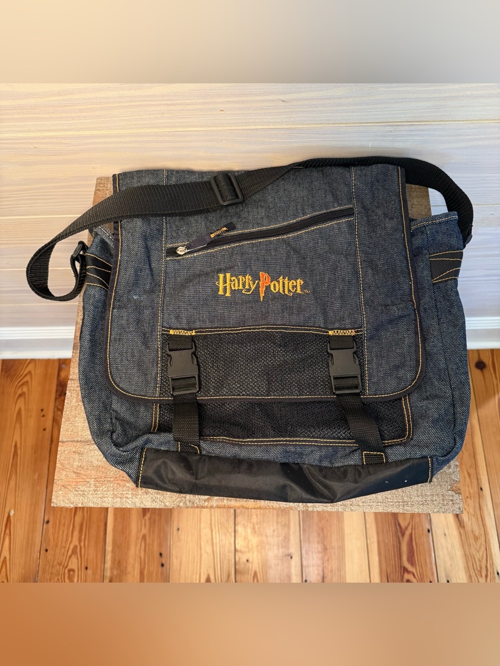 Vintage 2001 Harry Potter Blue Denim School Messenger Laptop Bag NWT